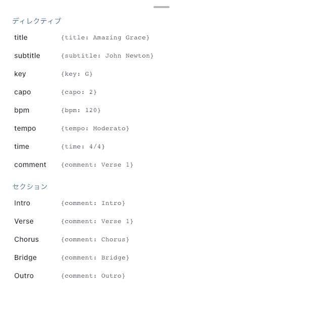 ChordPro 挿入シートの代表例